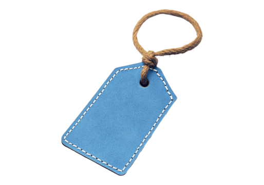 Blue clothing tag. Transparent background, Isolated PNG.