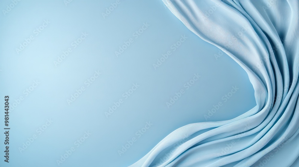 Poster a blue background with a white fabric draped over it. the fabric is flowing and has a sense of movem
