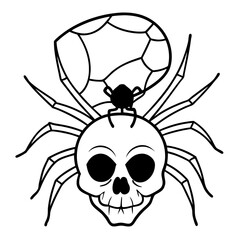 Spider Perched on Cracked Skull with Hollow Eye Socket – Vector Art