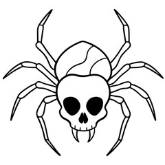 Spider Perched on Cracked Skull with Hollow Eye Socket – Vector Art