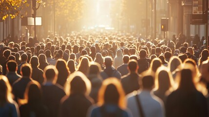 Autumn City Scene with a Crowd of People