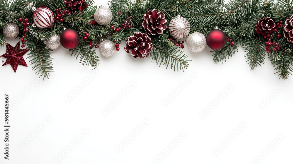 Aufkleber a red and white christmas tree with many ornaments. the tree is surrounded by a white background