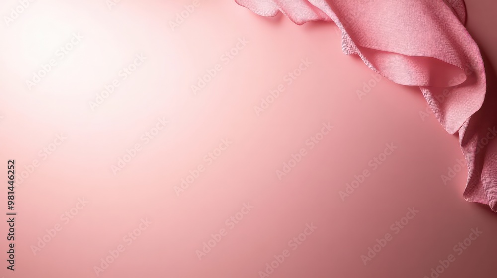 Poster a pink background with a pink fabric on the right side. the fabric is folded and has a curved edge
