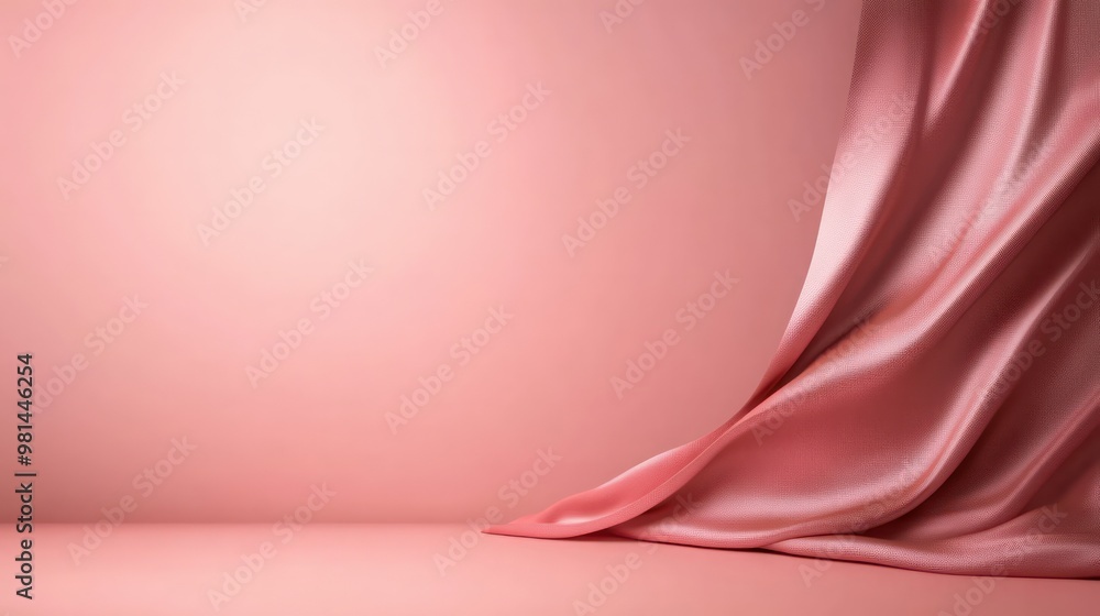 Poster a pink curtain hangs in front of a white wall. the curtain is long and flowing, creating a sense of 