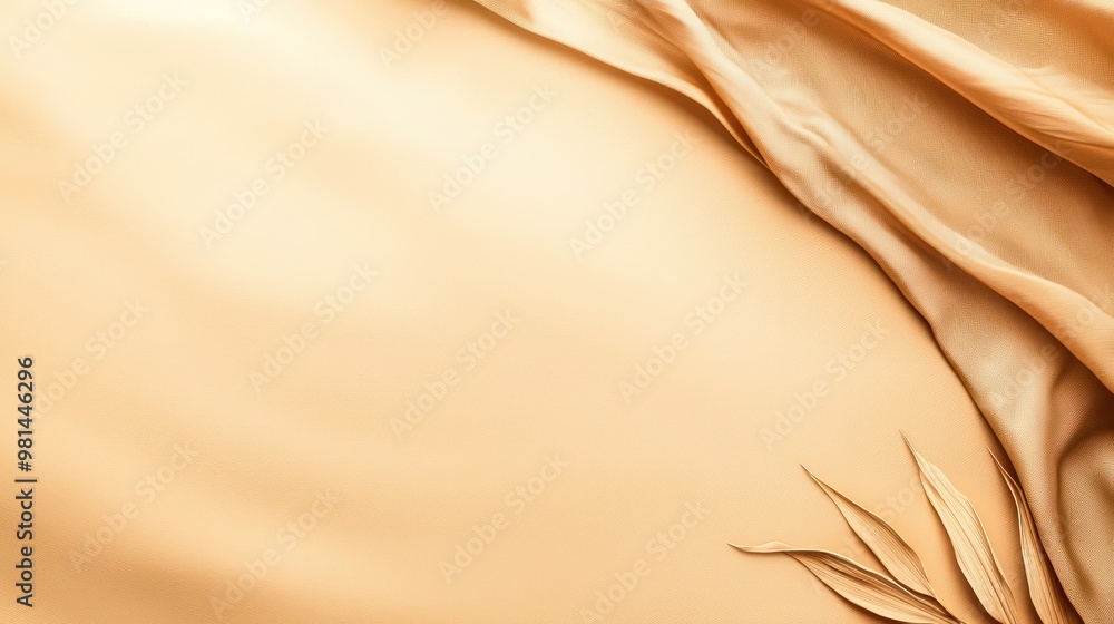 Poster a piece of cloth with a yellow background and a leaf on it. the cloth is folded and the leaf is on t