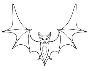 Bat - linear vector illustration - element for coloring. Cute Bat - for a Halloween coloring book. Outline.	