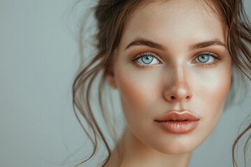 Fototapeta premium Portrait of a woman with bright blue eyes, ideal for use in beauty or fashion editorial