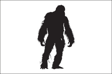 Bigfoot silhouette, Sasquatch vector, mythical creature, forest legend, cryptid art, wildlife silhouette, nature vector, outdoor adventure, mysterious figure, folklore illustration, camping theme, dar