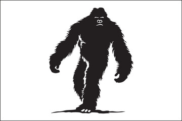 Bigfoot silhouette, Sasquatch vector, mythical creature, forest legend, cryptid art, wildlife silhouette, nature vector, outdoor adventure, mysterious figure, folklore illustration, camping theme, dar