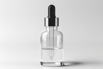 A transparent glass bottle with a black lid, suitable for various uses such as storing liquids or presenting gifts