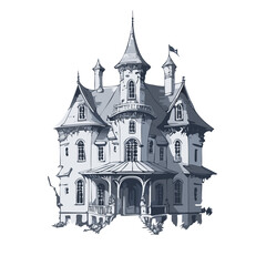 Obraz premium Haunted house sketch design. Spooky haunted mansion pen sketch vector art design.architecture, art, autumn, backgrounds, black color, blueprint, book, Building Exterior, cartoon, castle, clip art, com