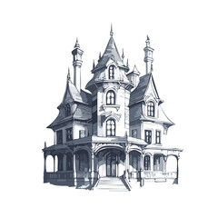 Haunted house sketch design. Spooky haunted mansion pen sketch vector art design.architecture, art, autumn, backgrounds, black color, blueprint, book, Building Exterior, cartoon, castle, clip art, com