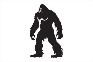 Bigfoot silhouette, Sasquatch vector, mythical creature, forest legend, cryptid art, wildlife silhouette, nature vector, outdoor adventure, mysterious figure, folklore illustration, camping theme, dar
