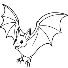 Vampire Bat in Flight with Extended Wings and Visible Fangs – Vector Art