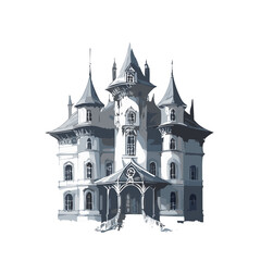 Obraz premium Haunted house sketch design. Spooky haunted mansion pen sketch vector art design.