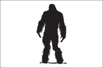Fototapeta premium Bigfoot silhouette, Sasquatch vector, mythical creature, forest legend, cryptid art, wildlife silhouette, nature vector, outdoor adventure, mysterious figure, folklore illustration, camping theme, dar