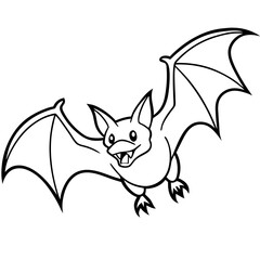 Vampire Bat in Flight with Extended Wings and Visible Fangs – Vector Art