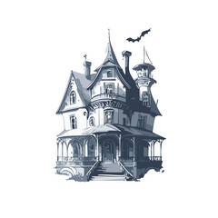 Fototapeta premium Haunted house sketch design. Spooky haunted mansion pen sketch vector art design.