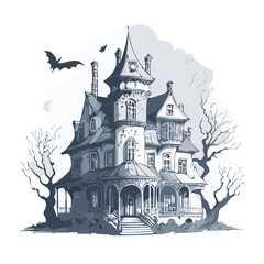 Obraz premium Haunted house sketch design. Spooky haunted mansion pen sketch vector art design.