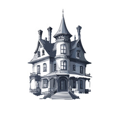 Obraz premium Haunted house sketch design. Spooky haunted mansion pen sketch vector art design.