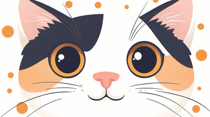Illustration of a sweet cartoon cat face in 2d format. Polka Dots. Illustration
