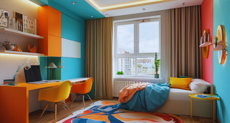 Modern Bedroom Workspace with Colorful Decor