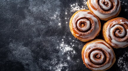 Fototapeta premium Freshly baked cinnamon rolls emerge from the oven inviting everyone with their sweet aroma