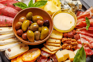 A selection of various cheeses and meats