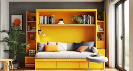 Cozy Living Space with Bright Yellow Accents and Modern Minimalist Decor