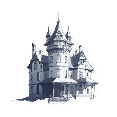 Fototapeta premium Haunted house sketch design. Spooky haunted mansion pen sketch vector art design.