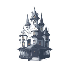 Obraz premium Haunted house sketch design. Spooky haunted mansion pen sketch vector art design.