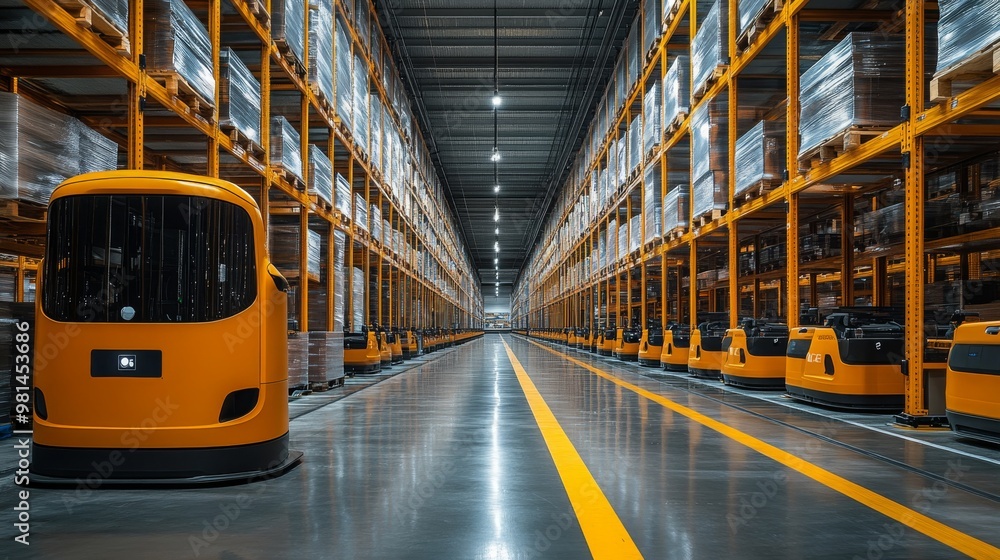 Aufkleber energy-efficient warehouse with automated systems and organized storage layout
