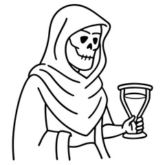 Skeletal Hooded Figure Holding Hourglass Vector Art
