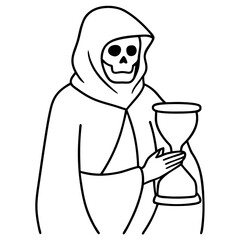 Skeletal Hooded Figure Holding Hourglass Vector Art