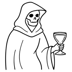 Skeletal Hooded Figure Holding Hourglass Vector Art