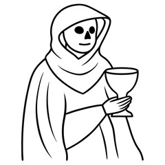 Skeletal Hooded Figure Holding Hourglass Vector Art