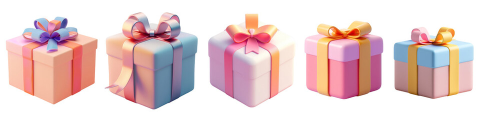 pastel color gift box with bow on transparent background