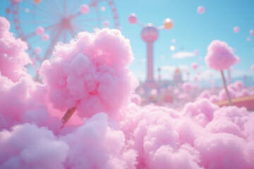cotton candy against the background of an amusement park