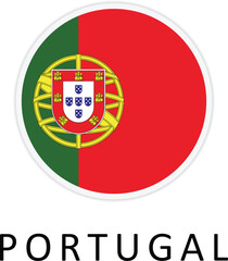 Circle badge Portugal flag button vector illustration isolated on the background. Portugal's national symbol is the coat of arms. Patriotic sign. Roundel Portugal flag emblem banner.