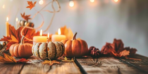 Autumn table setting with pumpkins and candles
