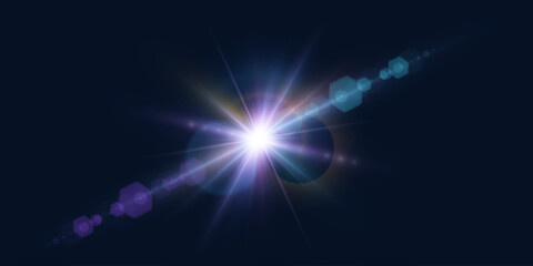 Shining light effects with sparkles and glitter isolated on dark background, glare, lines, golden light particles.