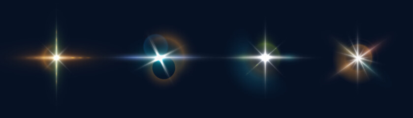 Obraz premium Bright colorful light effects set. Futuristic glow effect for game interface design. Energy universe aura, bright glow, disco glare, space explosion, illuminated stage. 