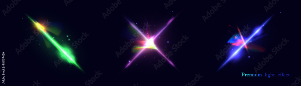 Poster bright colorful laser light effects set. futuristic glow effect for game interface design. energy un