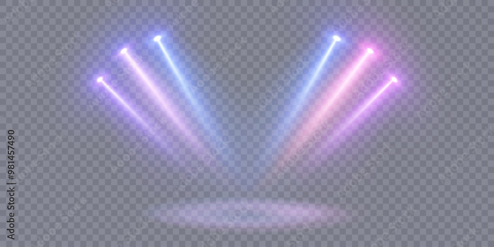 Poster stage lighting with purple and blue led strobe lights. laser light show. empty stage before the perf