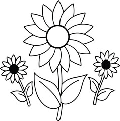 Cheerful Sunflower Vector Drawing for Kids Coloring
