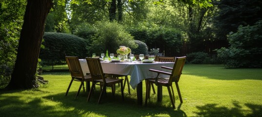 Obraz premium Stunningly designed backyard oasis featuring elegant outdoor furniture for relaxation