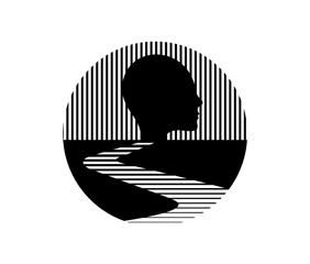 The path to true self. Monochrome minimalist illustration in engraving style.