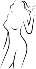 Silhouette of beautiful nude woman vector illustration. Fashion girl with long hair isolated. Beauty logo.