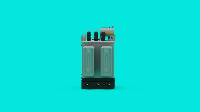 3D renderer industrial power electricity transformer. Electric infrastructure industry modernisation important part. 3D rendered animation video. Ideal for technical diagrams, energy projects