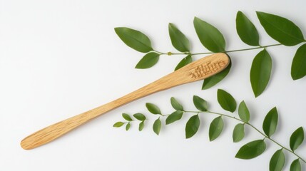 neem or azadirachta indica stick on a white background, used traditionally for teeth cleaning in india, featuring a natural toothbrush design and showcasing the traditional use of this wooden stick